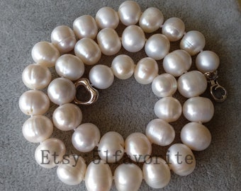 pearl necklace - genuine cultured big 9-9.5mm white fresh water pearl necklace 15-33 inch, real fresh water pearl necklace