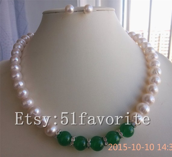 At Auction: Vintage Jade & Pearl Necklace & Earrings Set, 17
