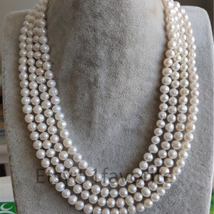 Gekweekte parelketting: 7-7,5 mm witte zoetwaterparels, 50-120 inch