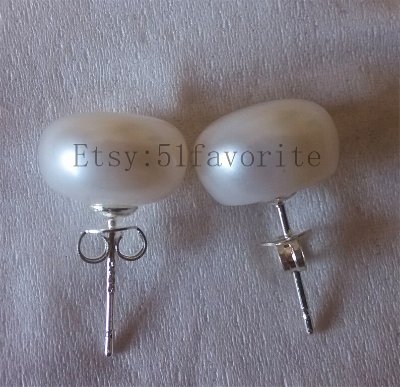 Real Pearl Earringpair of 10mm White Flat Round Real Fresh Etsy