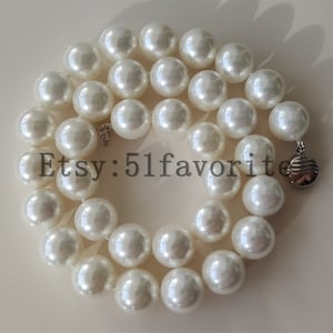 Shell pearl set- 12mm white mother of shell pearl wedding bridesmaid bride necklace 16-20 inch