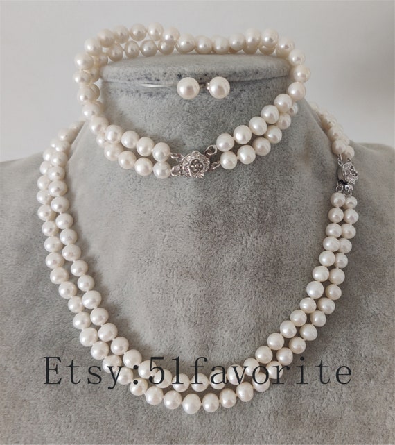 Real Pearl Necklace Bracelet Earrings 