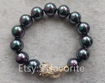 Black Shell Pearl Armband mit Panther Verschluss (10-14 mm)