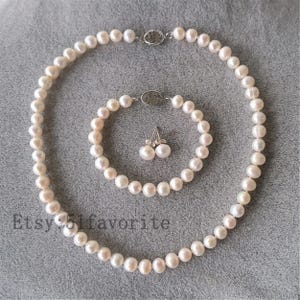 Freshwater Pearl Jewelry Set: AA Grade Necklace, Bracelet & Stud Earrings