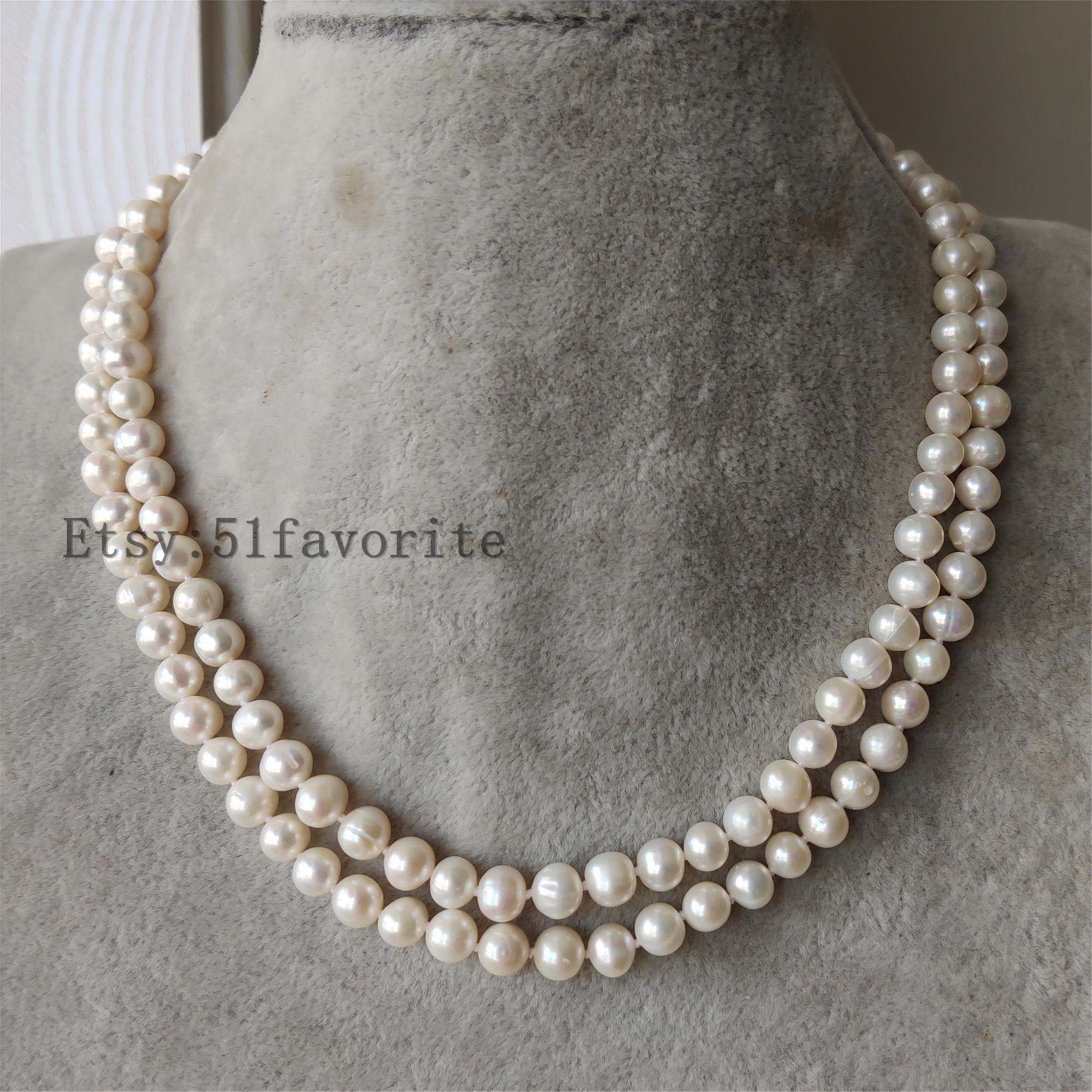 Irikdescia Collana In Oro 14K Con Perle Bianche E Ciondolo A Cuore, Collana In Oro Per Donna, Collana Di Perle Bianche Lunga, Gioielli Da Donna