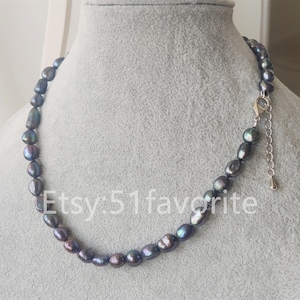 pearl necklace - genuine cultured 8-9mm black baroque fresh water pearl bride bridesmaid wedding  necklace 14-25 inch