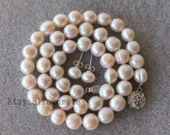 Cultured Pearl Necklace and Earring Set – White Freshwater Pearls, Bridal Jewelry