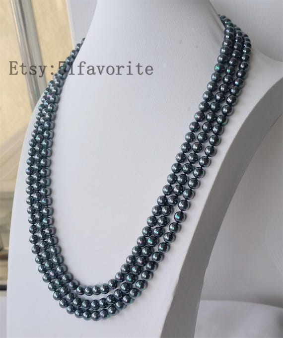K-KED 8-14mm Dark Gray Round South Sea Shell Pearl Teardrop Pendant Necklace 14 32 8 Mm 32 In