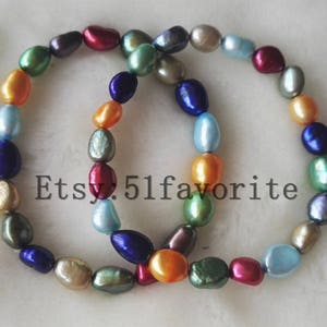 Pearl bracelet- beautiful pair of 8-9mm Rainbow multicolor Baroque fresh water pearl Elastic bracelet