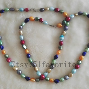 Multi-Color Baroque Pearl Necklace: Genuine Cultured Rice Pearl Jewelry