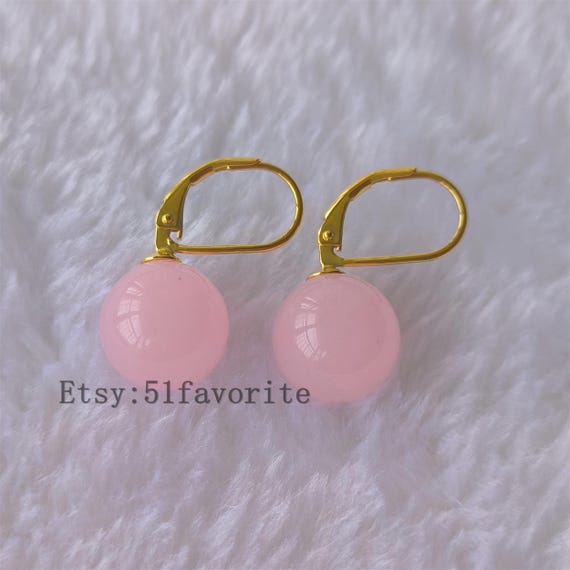 Orecchini A Goccia Con Giada Rosa E Perle Turchesi – Placcati Argento, Chiusura A Leva