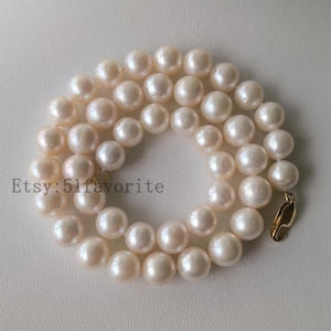 pearl necklace - genuine cultured AAAA 9-9.5mm cultured white fresh water necklace 14K gold filled clasp