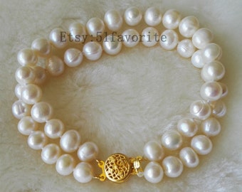 Freshwater Pearl Bracelet: AA White Cultured Pearls, Double Row