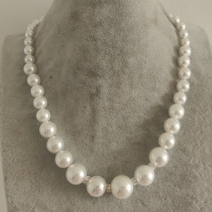 White Shell Pearl Necklace: Knotted Bridal Bridesmaid Jewelry