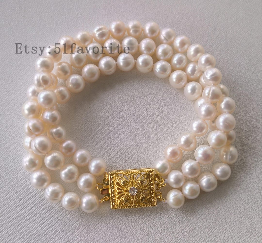 3 Rows 7 8/8 9/9 10mm Natural Black White Akoya Freshwater Pearl