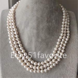 Genuine cultured 2/3 row AA 6-6.5mm white fresh water pearl wedding bridesmaid bride real pearl necklace, real pearl necklace