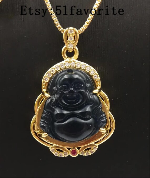 マルチカラー翡翠石の小さな幸せ仏陀ペンダント、金象嵌ダイヤモンド