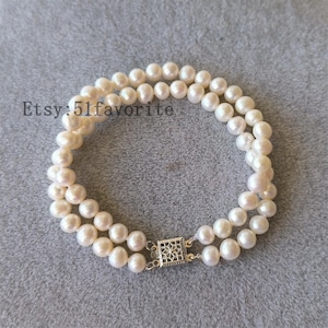 Real Pearl bracelet- 2 row cultured AA 6-6.5mm real white fresh water pearl bracelet
