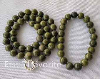 Bracelet Perles Epidote Naturelle 8mm - Fait Main, Sur Mesure, élastique - Vert Foncé