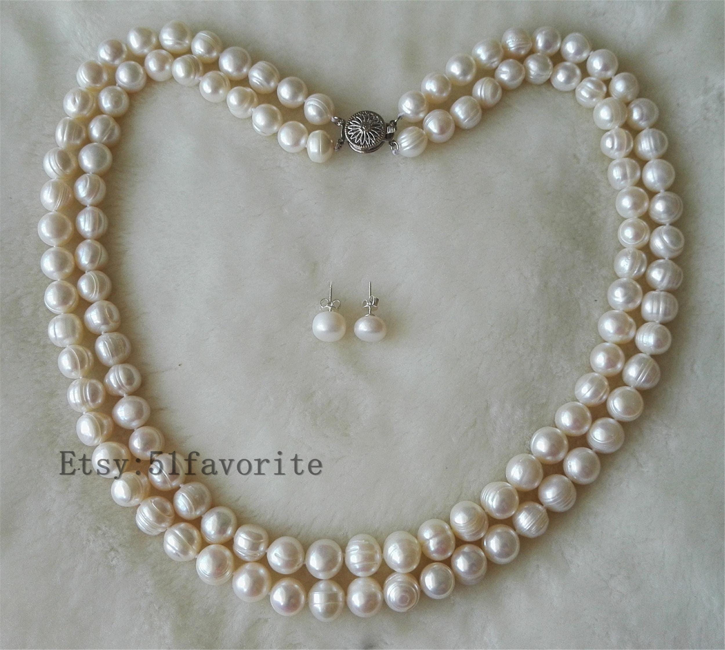 Set Collana Orecchini Bracciale Orecchini 7-8mm Grigio Naturale