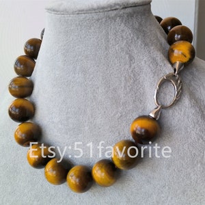 huge 20mm natural Tiger eye stone  necklace 16-22 inch, Tiger eye stone necklace, wedding bridesmaid necklace