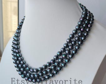 Collar de perlas y conchas negras multicolor - Joyería nupcial