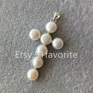 Real Pearl Cross Pendant: 7.5-8mm Freshwater Pearl, 42cm Chain