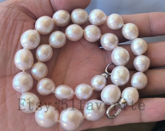 pearl necklace - genuine cultured big 11-14mm white rice baroque Edison fresh water pearl necklace 18 inch necklace