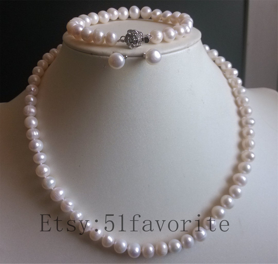 Freshwater Pearl Necklace Set: Bridal Wedding Jewelry