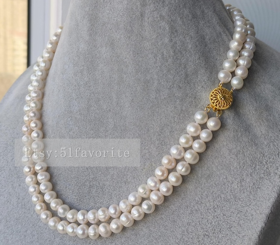 Perle Naturali Bianche Placcate Oro Set Collana E Orecchini In Perle D'acqua Dolce Bianche Naturali - 14-50'' - Oro Placcato Gioielli Perle