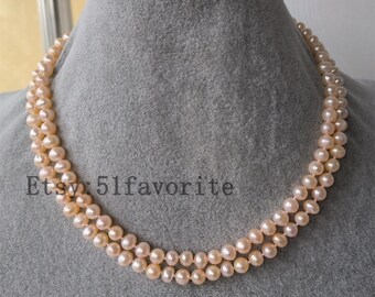 Pink Freshwater Pearl Necklace - Double Strand Bridal Jewelry