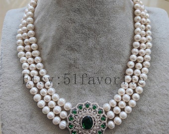 3 Row Pearl Necklace - Etsy Singapore