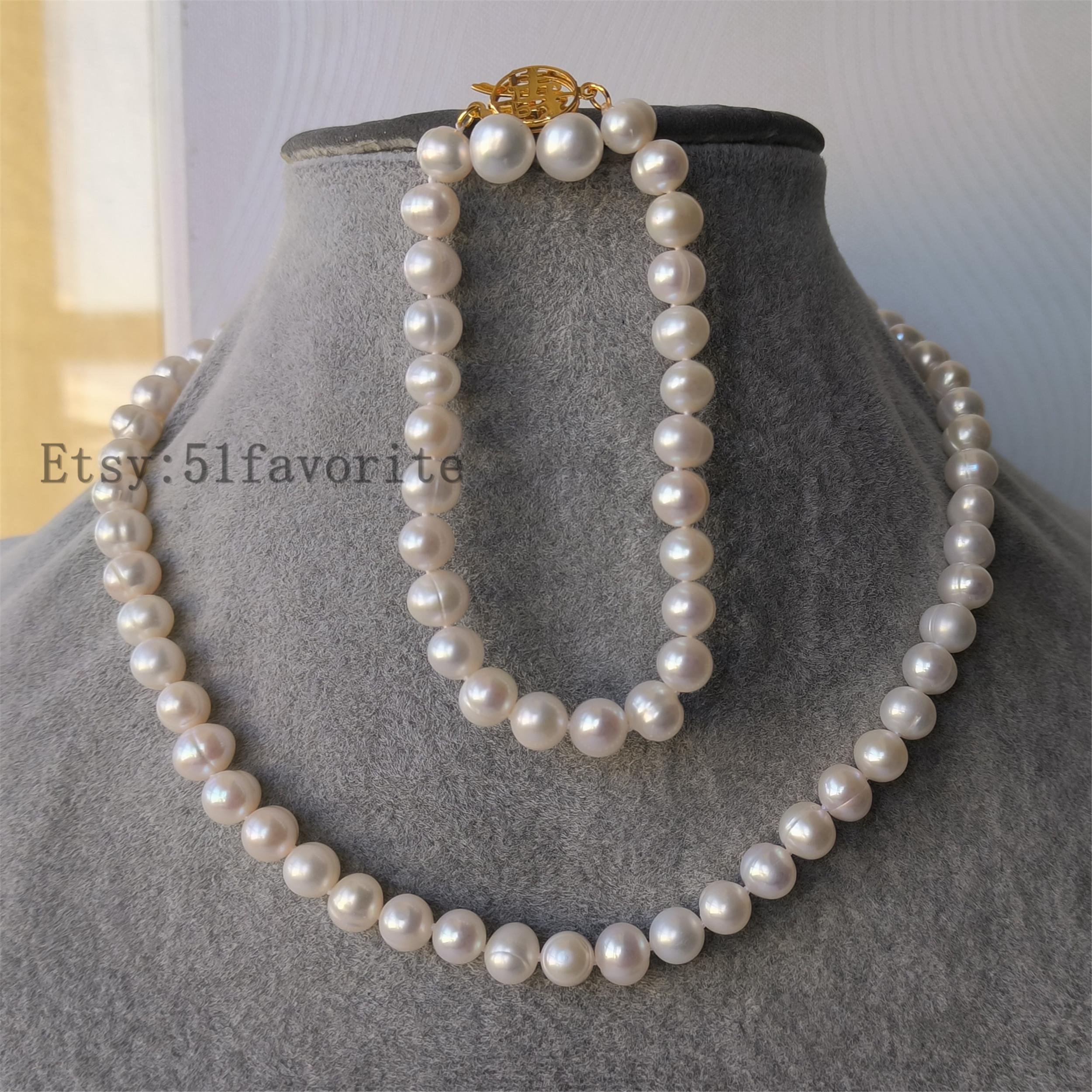 Set Collana Orecchini Collana Perla Coltivata 8 Mm Giada