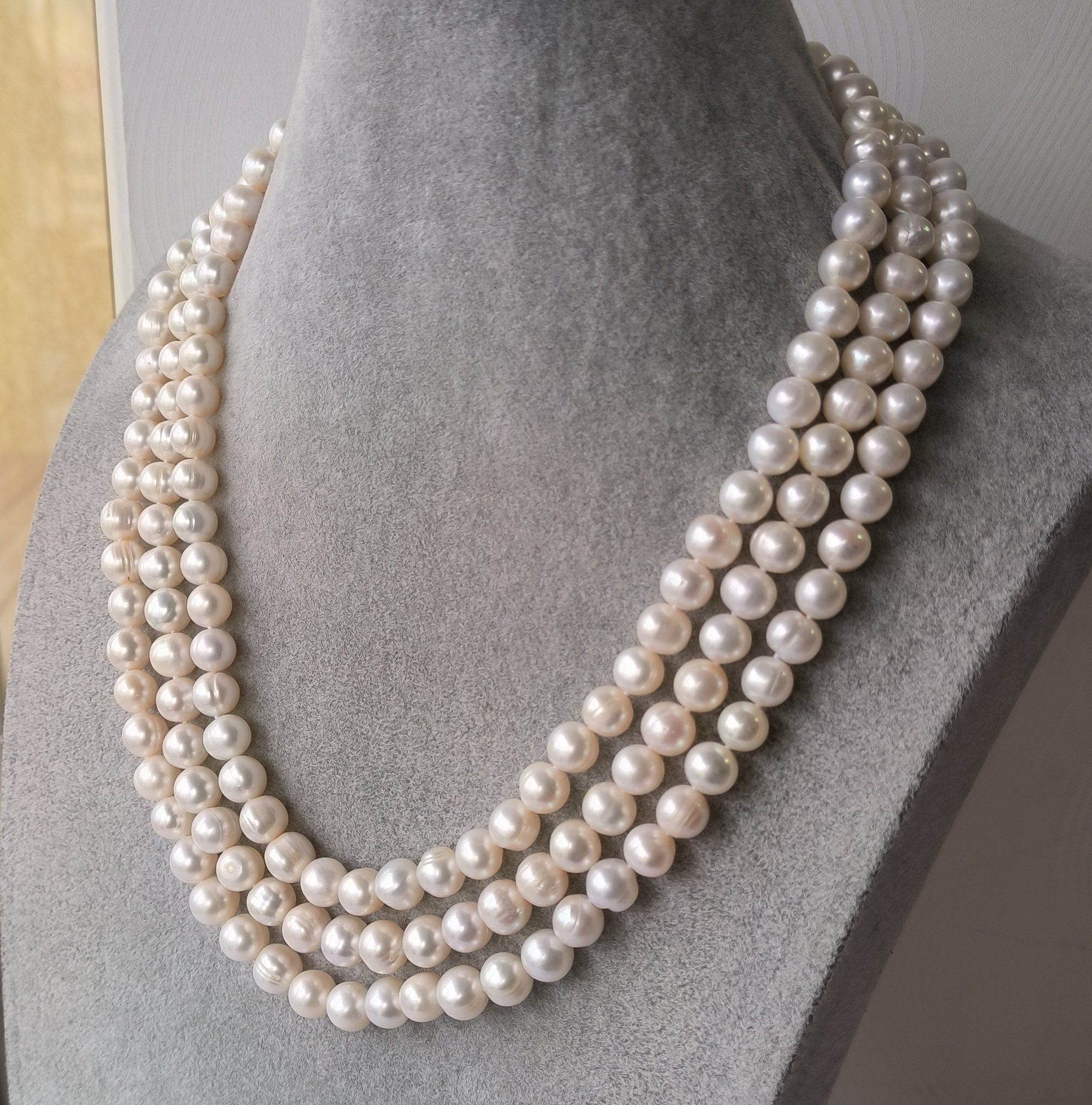アクセサリー 3WAY PEARL NECKLACE Cultured Pearl Necklace, Three Strands, Sterling Silver Clasp and