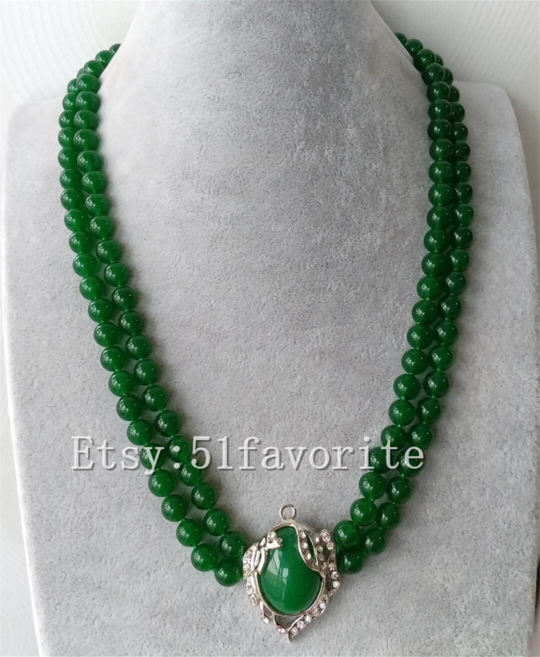 Jade Necklace Pendant Pretty 2 Row 8mm Malay Green Jade Etsy