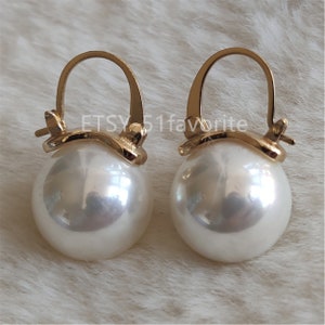 Huge Tomato Orecchini Pendenti Con Perle Di Conchiglia 14 Mm – Argento 925 Placcato Oro 14k, Grandi E Lucenti, Regalo Per Donna In Scatola