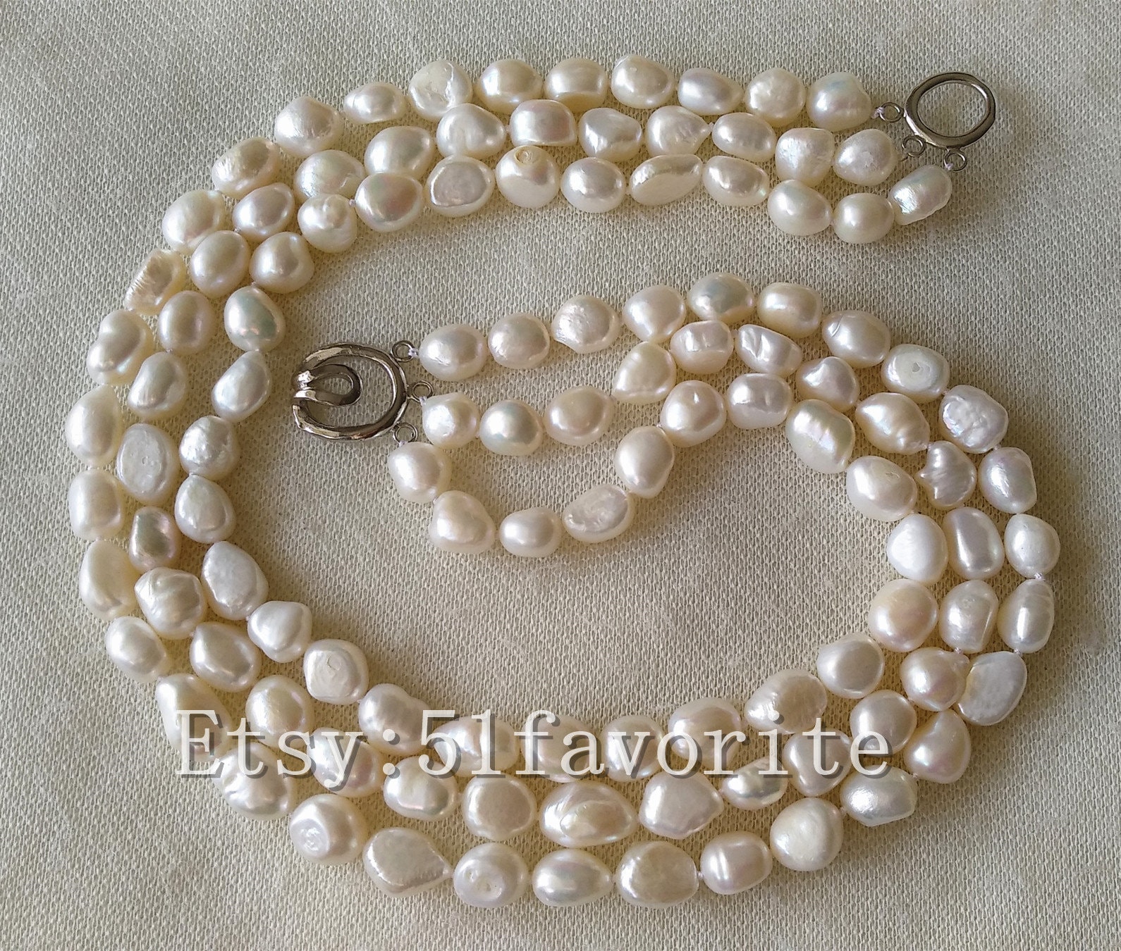 12-13 Mm Lange Natürliche Weiße Barockperlenkette, Handgefertigte