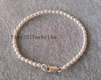 Tiny White Pearl Bracelet: AAA tiny 3-4mm Freshwater Pearls, 925 Silver Clasp