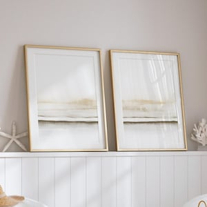 Ensemble de deux oeuvres d&#39;art côtières minimalistes, ensemble imprimable bohème neutre, estampes d&#39;art esthétique beige, oeuvres d&#39;art abstraites océan en téléchargement numérique