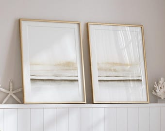 Set of Two Minimalist Coastal Art, Neutral Boho Printable Set, Beige Aesthetic Art Prints, Abstract Ocean Paintings Art Set Digital Download