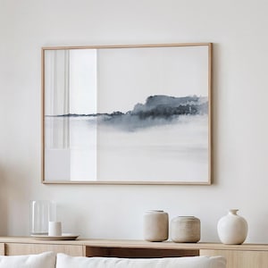 Gray Minimalist Landscape Wall Art, Printable Abstract Watercolor, Neutral Watercolor Landscape Art Print, Horizontal Gray Tone Abstract Art