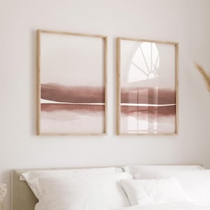 Abstract Watercolor Landscape Set of 2, Earth Tones Printable Wall Art, Modern Minimalist Poster, Two Piece Art Bedroom Set, Minimalist Art