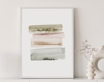 Earth tone strokes print, Printable brushstroke wall art, Abstract watercolor brush strokes print, Downloadable modern painting