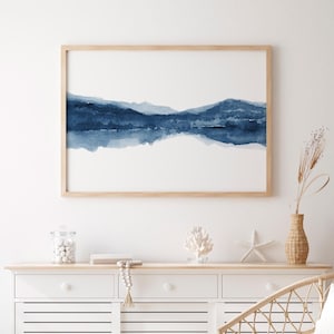 Watercolor Print, Dark Blue Wall Art, Minimal Wall Art, Printable Watercolor, Navy Blue Abstract Painting, Large Wall Art, Instant Download
