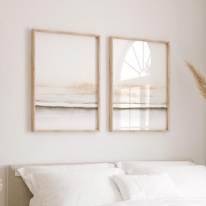Ensemble imprimable de 2 peintures côtières minimalistes, ensemble d&#39;impressions d&#39;art aquarelle abstrait océan, 2 impressions d&#39;art paysage neutre pour la décoration de chambre à coucher