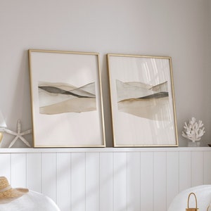 2 Piece Abstract Printable Wall Art, Boho Desert Watercolor, Downloadable Set of 2 Prints Above Bed, Minimalist Mountain Landscape Print Set