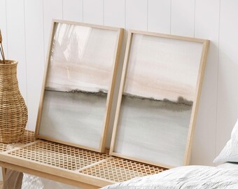 Set of 2 Abstract Landscape Art Prints, Minimalist Watercolor Paintings Download, Earth Tones Art Set of 2, Modern Living Room Wall Decor