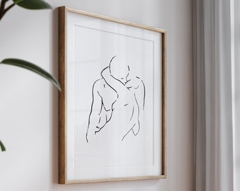 Couple Kissing Line Art Print, Nude Couple Line Drawing Wall Art, Sexy Printable Art for Bedroom, Abstract Romantic Wall Art, Couple Gifts