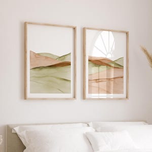 Set of 2 Abstract Watercolor Mountains, Modern Minimalist Landscape 2 Piece Wall Art, Boho Wall Decor Digital Download, Earthy Poster Set