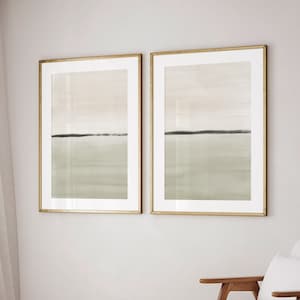 風景画アート 2 枚セット、緑の風景抽象プリント、水彩画プリントアート、モダンミニマリストプリント、風景画プリントアート